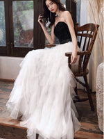Off the shoulder black and white ball gown prom dress