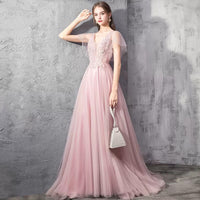 Pink embroidered tulle event dress