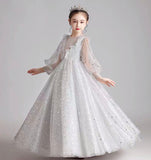 Half sleeve sparkly starry light grey ball gown quinceanera dress