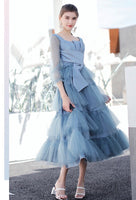 Peacock blue dusty blue tulle bridesmaid dresses
