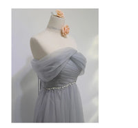 Long gray tulle bridesmaid dress