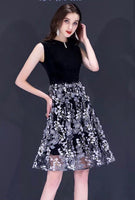 Black floral short prom dress