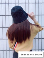 Black bucket hat with straight wigs