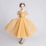 Yellow embroidered flower girl dress