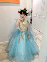 Embroidered light blue ball gown for little girl