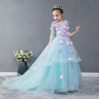 Little girl's applique sky blue quinceanera dress