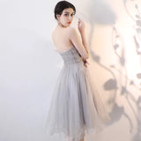 Grey short tulle prom dress off the shoulder short gown