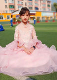 Long sleeve pink ball gown for little girl