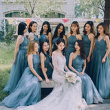 Backless silver grey tulle bridesmaid dress