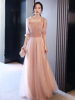 Light pink bridesmaid dresses velvet tulle prom dress