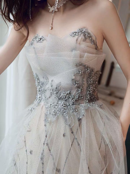 Off the shoulder silver white prom dress vestido de noiva
