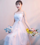 Spaghetti straps pink blue applique tulle prom dress