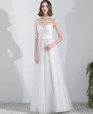 Spaghetti straps white long dress tulle simple wedding dress