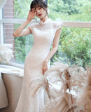 High neckline white lace dress