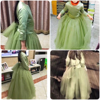 Middle sleeve green flower girl dress mint winter child gown