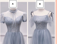 Floor length long dusty blue bridesmaid dresses