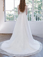 Sleeve little train lace wedding dress