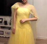 Yellow tulle prom dress floor length long yellow evening dress