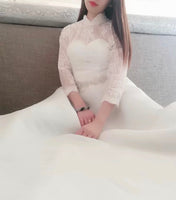 High neckline long sleeve wedding dress