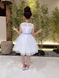 Embroidered white mini bride dress flower girl dress