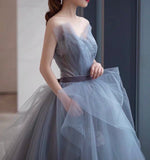 Stunning off the shoulder grey prom dress