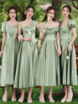 Green bridesmaid dresses calf length long
