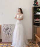 Short sleeve white mermaid wedding dress