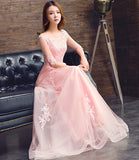 Long pink embroidered bridesmaid dress middle sleeve