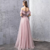 Pink embroidered tulle event dress