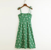 Green spaghetti straps floral dress