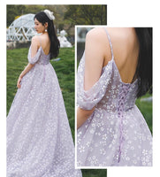 Light purple floral prom dress