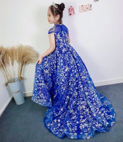 Sparkly tailing ball gown for little girl blue