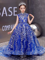 Sparkly tailing ball gown for little girl blue