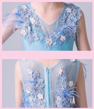 Floor length long kid's gown blue flower girl dress Vestido de niña de las flores цветочница платье