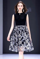 Black floral short prom dress