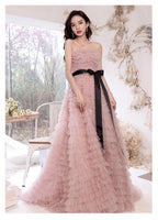 Off the shoulder pink prom dress long