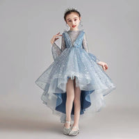 Half sleeve sparkly blue little girl’s quinceanera dress