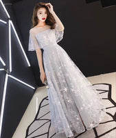Grey embroidered starry prom dress