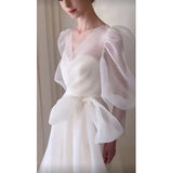 Two to wear wedding dress full sleeve tulle cover