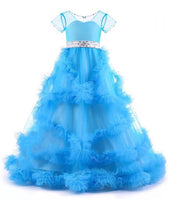 Kid's ball gown blue purple light pink long party dress