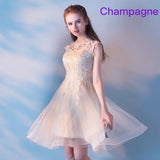 Sleeveless white grey champagne lace prom dress short