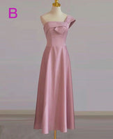 Calf length long pink bridesmaid dresses