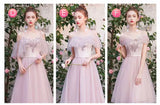 Short pink tulle bridesmaid dress