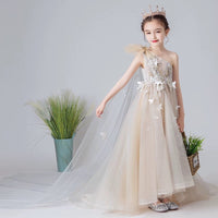 Little girl's one shoulder champagne gown