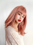 Short straight 36cm 14 inches Sakura pink wig with bangs かつら