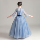 Blue tulle dress for little girl half sleeve