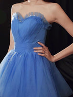 Blue prom dress tiered tulle dress