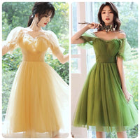 Short sleeve tulle prom dress yellow dress green dress white tulle dress