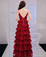 Spaghetti straps tiered dress red and black