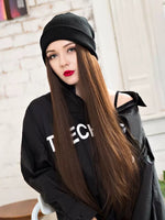 Long straight wig with black cap